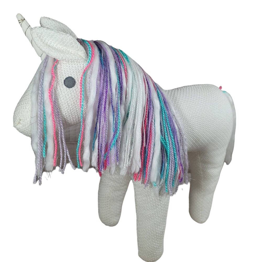 Knit Unicorn Plush Pastel Rainbow Yarn Large Boho Mythical Decor Stuffed Animal